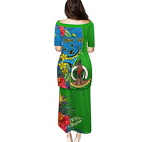 Personalised Vanuatu Malampa Day Puletasi Coat Of Arms Mix Tropical Flowers LT14 - Polynesian Pride