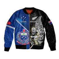 New Zealand And Samoa Rugby Bomber Jacket All Black Tiki Fern Mix Manu Samoa 2023 World Cup LT14 Unisex Black - Polynesian Pride