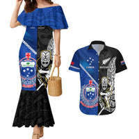 New Zealand And Samoa Rugby Couples Matching Mermaid Dress and Hawaiian Shirt All Black Tiki Fern Mix Manu Samoa 2023 World Cup LT14 Black - Polynesian Pride