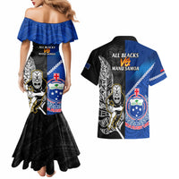 New Zealand And Samoa Rugby Couples Matching Mermaid Dress and Hawaiian Shirt All Black Tiki Fern Mix Manu Samoa 2023 World Cup LT14 - Polynesian Pride