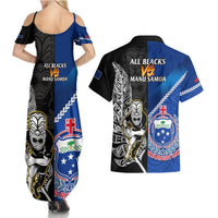 New Zealand And Samoa Rugby Couples Matching Summer Maxi Dress and Hawaiian Shirt All Black Tiki Fern Mix Manu Samoa 2023 World Cup LT14 - Polynesian Pride