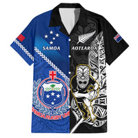 New Zealand And Samoa Rugby Hawaiian Shirt All Black Tiki Fern Mix Manu Samoa 2023 World Cup LT14 Black - Polynesian Pride