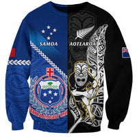 Custom New Zealand And Samoa Rugby Sweatshirt All Black Tiki Fern Mix Manu Samoa 2023 World Cup LT14 Unisex Black - Polynesian Pride