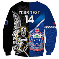 Custom New Zealand And Samoa Rugby Sweatshirt All Black Tiki Fern Mix Manu Samoa 2023 World Cup LT14 - Polynesian Pride