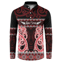Kia Ora New Zealand Button Sweatshirt Maori Language Week Whero Taniko Motif - Polynesian Pride