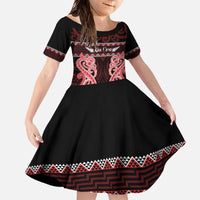 Kia Ora New Zealand Family Matching Off The Shoulder Long Sleeve Dress and Hawaiian Shirt Maori Language Week Whero Taniko Motif - Polynesian Pride