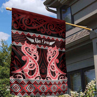 Kia Ora New Zealand Garden Flag Maori Language Week Whero Taniko Motif - Polynesian Pride