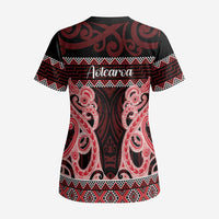 Kia Ora New Zealand Scrub Top Maori Language Week Whero Taniko Motif LT14 - Polynesian Pride
