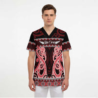 Kia Ora New Zealand Scrub Top Maori Language Week Whero Taniko Motif LT14 - Polynesian Pride