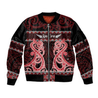 Kia Ora New Zealand Sleeve Zip Bomber Jacket Maori Language Week Whero Taniko Motif - Polynesian Pride
