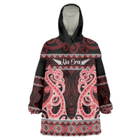 Kia Ora New Zealand Wearable Blanket Hoodie Maori Language Week Whero Taniko Motif - Polynesian Pride