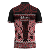 Kia Ora New Zealand Zipper Polo Shirt Maori Language Week Whero Taniko Motif - Polynesian Pride