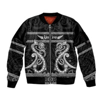 Kia Ora New Zealand Sleeve Zip Bomber Jacket Maori Language Week Pango Taniko Motif - Polynesian Pride