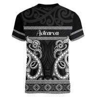 Kia Ora New Zealand Women V-Neck T-Shirt Maori Language Week Pango Taniko Motif - Polynesian Pride