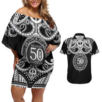 Kia Kaha Te Reo Maori New Zealand Couples Matching Off Shoulder Short Dress and Hawaiian Shirt 50th Anniversary Ake Ake Ake - Polynesian Pride