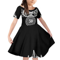 Kia Kaha Te Reo Maori New Zealand Family Matching Off Shoulder Short Dress and Hawaiian Shirt 50th Anniversary Ake Ake Ake - Polynesian Pride