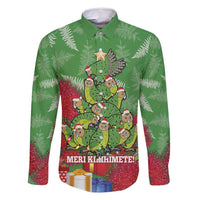 Kakapo New Zealand Christmas Family Matching Long Sleeve Bodycon Dress and Hawaiian Shirt Meri Kirihimete Pohutukawa - Green Color