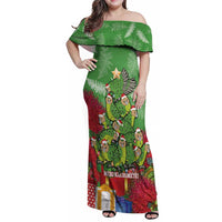 Kakapo New Zealand Christmas Family Matching Off Shoulder Maxi Dress and Hawaiian Shirt Meri Kirihimete Pohutukawa - Green Color