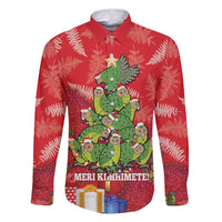 Kakapo New Zealand Christmas Family Matching Long Sleeve Bodycon Dress and Hawaiian Shirt Meri Kirihimete Pohutukawa - Red Color