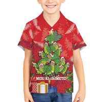 Kakapo New Zealand Christmas Family Matching Off Shoulder Short Dress and Hawaiian Shirt Meri Kirihimete Pohutukawa - Red Color