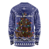 Kiwi New Zealand Christmas Long Sleeve Shirt Meri Kirihimete Silver Fern - Blue Color