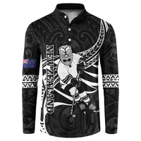 Custom Aotearoa Ice Hockey Button Sweatshirt NZ Tiki Mascot - Maori Pattern LT14 Black - Polynesian Pride