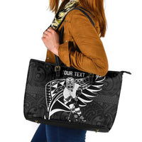 Custom Aotearoa Ice Hockey Leather Tote Bag NZ Tiki Mascot - Maori Pattern LT14 Black - Polynesian Pride