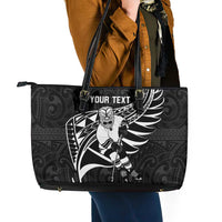 Custom Aotearoa Ice Hockey Leather Tote Bag NZ Tiki Mascot - Maori Pattern LT14 - Polynesian Pride