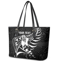 Custom Aotearoa Ice Hockey Leather Tote Bag NZ Tiki Mascot - Maori Pattern LT14 - Polynesian Pride
