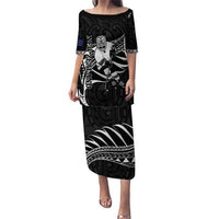 Custom Aotearoa Ice Hockey Puletasi NZ Tiki Mascot - Maori Pattern LT14 Long Dress Black - Polynesian Pride