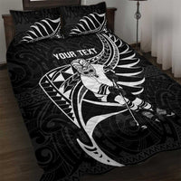 Custom Aotearoa Ice Hockey Quilt Bed Set NZ Tiki Mascot - Maori Pattern LT14 Black - Polynesian Pride