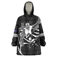 Custom Aotearoa Ice Hockey Wearable Blanket Hoodie NZ Tiki Mascot - Maori Pattern LT14 One Size Black - Polynesian Pride