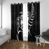 Custom Aotearoa Ice Hockey Window Curtain NZ Tiki Mascot - Maori Pattern LT14 With Grommets Black - Polynesian Pride