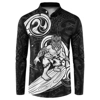 Personalised New Zealand Surfing Button Sweatshirt Aotearoa Maori Tiki Haka LT14 Black - Polynesian Pride