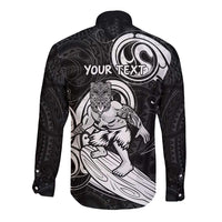 Personalised New Zealand Surfing Long Sleeve Button Shirt Aotearoa Maori Tiki Haka LT14 - Polynesian Pride