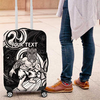 Personalised New Zealand Surfing Luggage Cover Aotearoa Maori Tiki Haka LT14 Black - Polynesian Pride