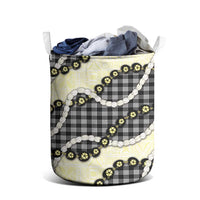 Black Palaka Hawaii Laundry Basket Kukui Nut Pikake Lei Hawaiian Tapa Pattern LT14 - Polynesian Pride