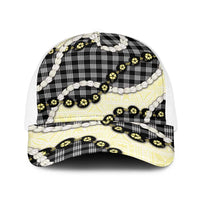 Black Palaka Hawaii Baseball Net Cap Kukui Nut Pikake Lei Hawaiian Tapa Pattern LT14 One Size White Black - Polynesian Pride