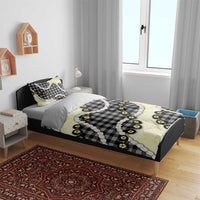 Black Palaka Hawaii Bedding Set Kukui Nut Pikake Lei Hawaiian Tapa Pattern - Polynesian Pride