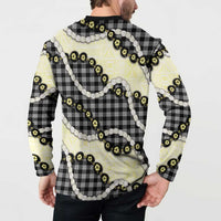 Black Palaka Hawaii Button Sweatshirt Kukui Nut Pikake Lei Hawaiian Tapa Pattern LT14 - Polynesian Pride