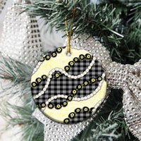 Black Palaka Hawaii Ceramic Ornament Kukui Nut Pikake Lei Hawaiian Tapa Pattern - Polynesian Pride