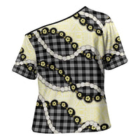 Black Palaka Hawaii Cross Shoulder Shirt Kukui Nut Pikake Lei Hawaiian Tapa Pattern LT14 - Polynesian Pride