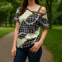 Black Palaka Hawaii Cross Shoulder Shirt Kukui Nut Pikake Lei Hawaiian Tapa Pattern LT14 - Polynesian Pride