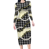 Black Palaka Hawaii Family Matching Long Sleeve Bodycon Dress and Hawaiian Shirt Kukui Nut Pikake Lei Hawaiian Tapa Pattern - Polynesian Pride