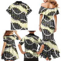 Black Palaka Hawaii Family Matching Mermaid Dress and Hawaiian Shirt Kukui Nut Pikake Lei Hawaiian Tapa Pattern - Polynesian Pride