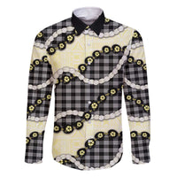 Black Palaka Hawaii Family Matching Off The Shoulder Long Sleeve Dress and Hawaiian Shirt Kukui Nut Pikake Lei Hawaiian Tapa Pattern - Polynesian Pride