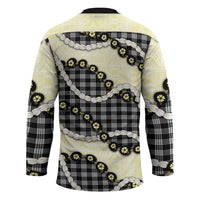 Black Palaka Hawaii Hockey Jersey Kukui Nut Pikake Lei Hawaiian Tapa Pattern LT14 - Polynesian Pride