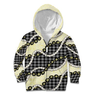 Black Palaka Hawaii Kid Hoodie Kukui Nut Pikake Lei Hawaiian Tapa Pattern - Polynesian Pride