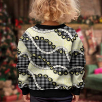 Black Palaka Hawaii Kid Ugly Christmas Sweater Kukui Nut Pikake Lei Hawaiian Tapa Pattern LT14 - Polynesian Pride