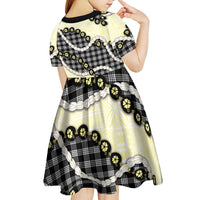 Black Palaka Hawaii Kid Short Sleeve Dress Kukui Nut Pikake Lei Hawaiian Tapa Pattern LT14 - Polynesian Pride